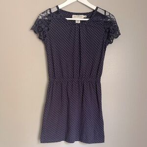 Girls Lace Polka Dot Navy Dress
